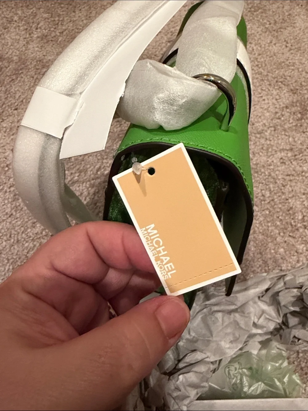 Michael Kors Green and White MK Signature Crossbody